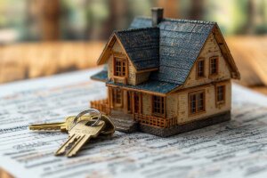 Legal documents and house keys representing the sale