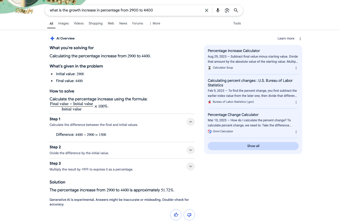 Google search results with AI-generated answers