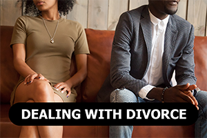 couple sitting on couch in attorney's office pondering selling house fast during divorce in Bellaire